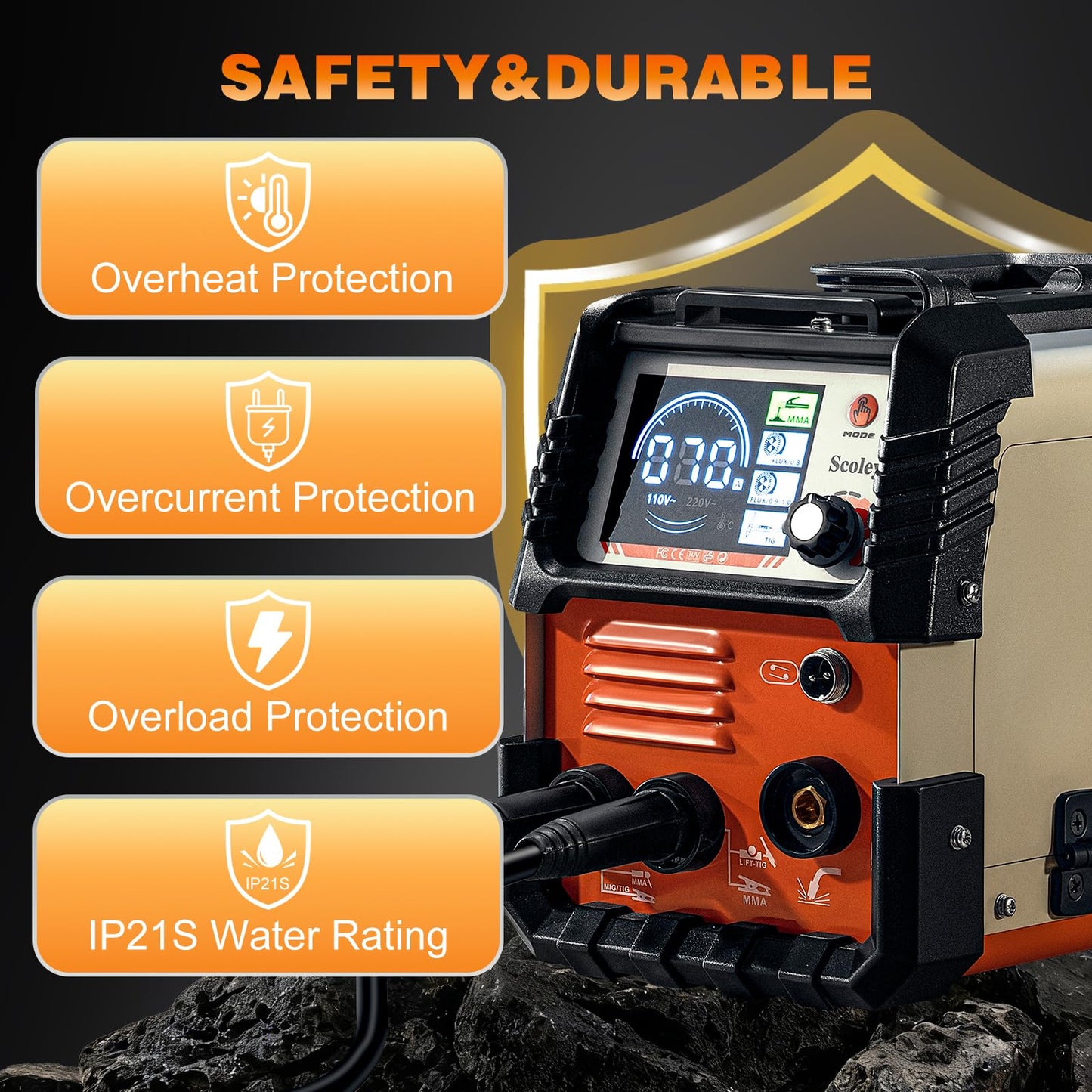 Scoley 130A MIG Welder 110V, Flux Core Welder with Digital Display, 3-in-1 Gasless MIG/Lift TIG/Stick Welding Machine, IGBT Inverter Portable Mini Welder for Home DIY, with Gloves & Mask