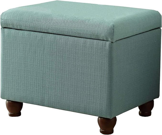 Spatial Order Home Decor | Upholstered MediumRectangular Storage Ottoman | Hinged Lid Ottoman with Storage for Living Room & Bedroom, Aqua Linen