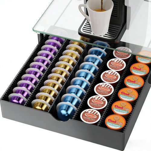 gianotter Crystal Tempered Glass Vertuo Pod Holder Drawer, Compatible with Nespresso Vertuo Capsules, Compatible with 40 Large or 60 Small Nespresso Capsule Organizer (transparent)