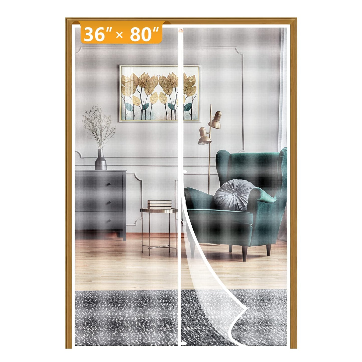 Yotache Magnetic Screen Door for 36"x80" Doors, Screen Size 38"x81", High Density Screen Mesh with Windproof Hasp Design for Front/Back Single Doors, White