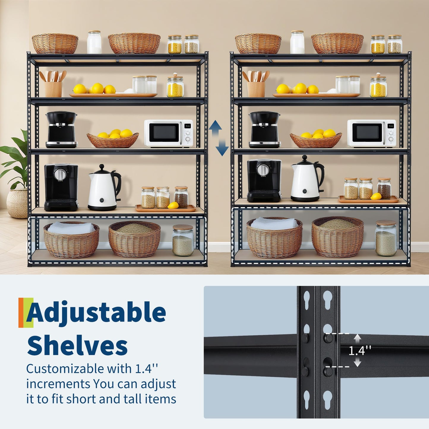 GarveeTech 5 Tier Garage Shelving, Adjustable Heavy Duty Garage Shelves, Metal Storage Shelves Unit, 60 x 24x 72in,Loads 3000 LBSS, Steel Wire Rack Shelf Organizer for Garage, Kitchen, Laundry, Office
