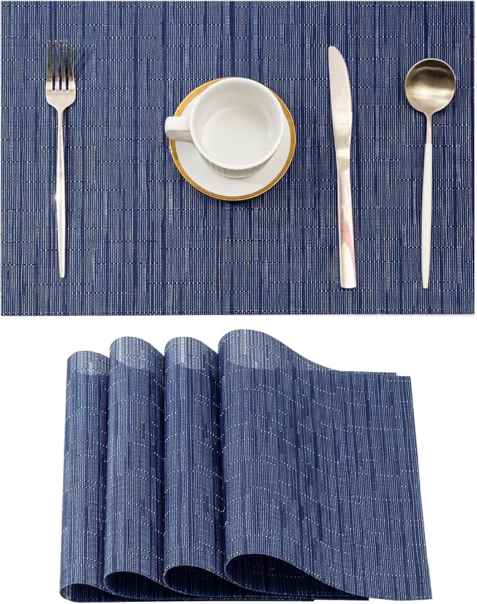 Leetaltree Blue Placemats Set of 4 - Heat Resistant Non-Slip Place mats for Dining Table, Washable Durable PVC Vinyl Woven Table Matsï¼Blue, 4ï¼