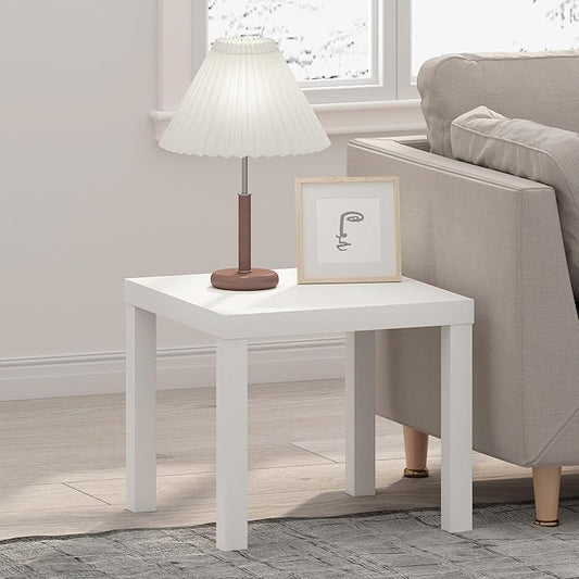 Furinno Classic Side Table, Square Modern End Table with 1.8 Thick Tabletop, Simple Night Stand, Bedside Table, Toolless Assembly, for Living Room, Bedroom, Plain White