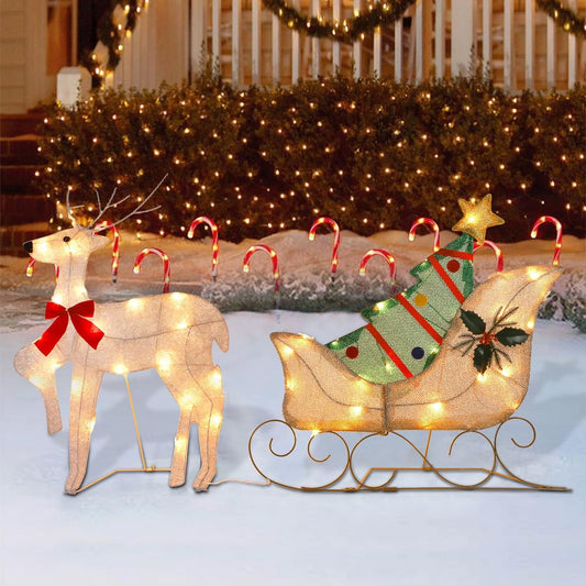 WATERGLIDE Christmas Decorations - 23 Inch Lighted Reindeer & Santa Sleigh | Pre-Lit Outdoor Yard Decor
