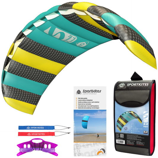 HQ Symphony Beach III 2.2 Stunt Kite, Aqua, Dual Line Foil Sport Kite