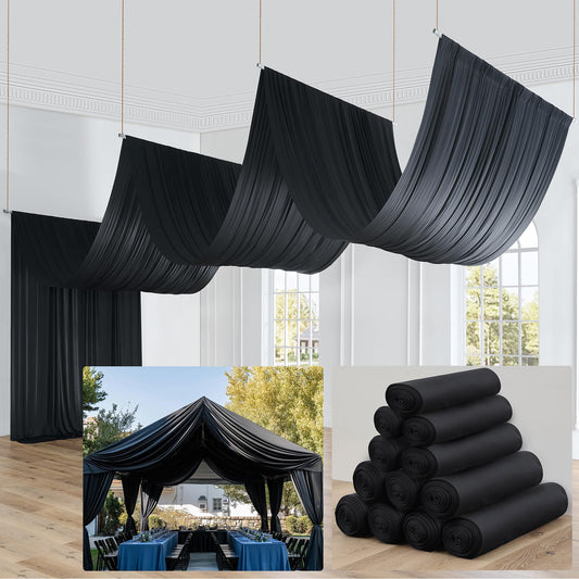 50ft×40ft Black Ceiling Drapes for Weddings Parties,10 Panels 5×40ft Long Ceiling Curtain for Tent Canopy,Wrinkle Free Silk Easy to Draping&Hang Black Drapes for Event Church Stage Photo Bedroom