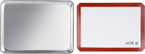 New Star Foodservice 18-Gauge Aluminum Sheet Pan Set - Includes Silicone Baking Mat | 15 x 21 Inch