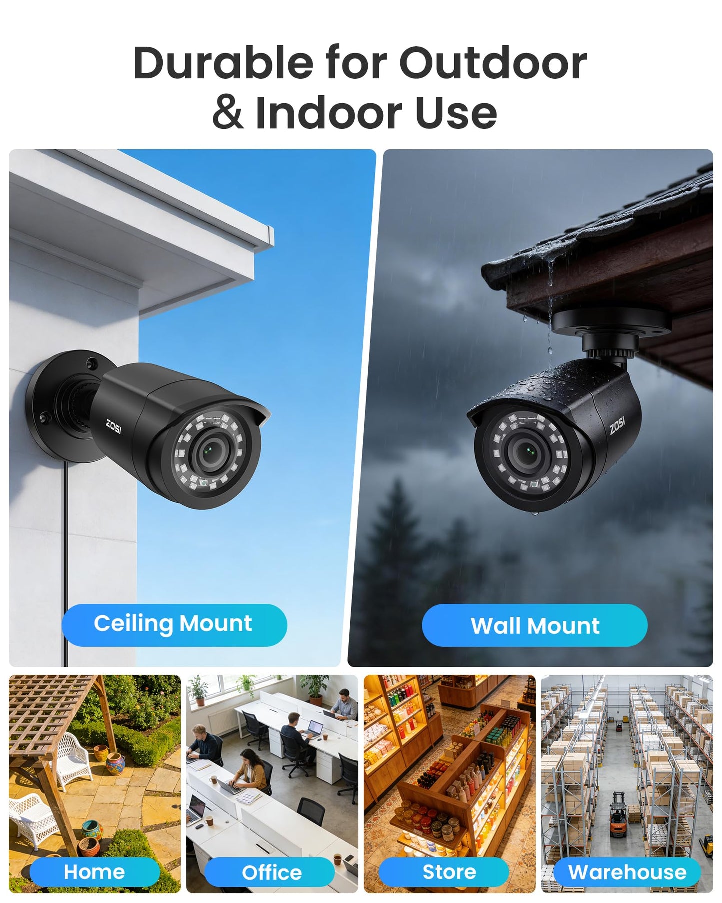 ZOSI 16 Channel Security Camera System, 8 x 1080P Outdoor Indoor Weatherproof Wired Cameras, AI Human Vehicle Detection, Night Vision, H.265+ 16CH 2.0MP CCTV DVR with 2TB HDD for 24/7 Recording