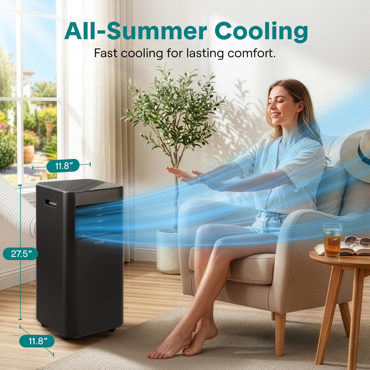 SereneLife Portable Air Conditioner 8000 BTU | 3-in-1 Cooling, Fan and Dehumidifier | 24-H Timer with up to 350 sq ft Coverage | AC Unit for Bedroom, Home & Office | Includes Window Kit & Remote