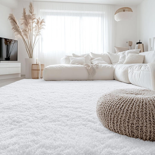 OLANLY Large Area Rug - Soft Fluffy Shaggy Indoor Carpet for Living Room & Bedroom | 9x12, White