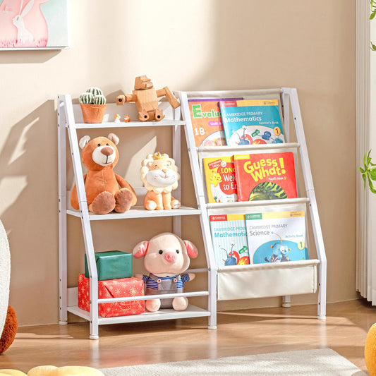 FURNIinspire 3 Tier Kids Bookshelf, Toddler Toy Storage Organizer for Kids Room, Bedroom, Playroom and Nursery, Non-Slip Metal Shelves, White