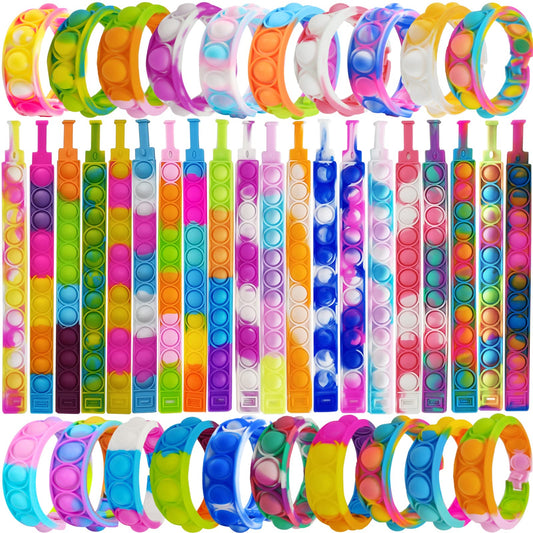 60Pcs Pop Bracelet Bubble Fidget Sensory Toys for Party Favors, Pop Keychain Bulk Toy for Student Classroom Prizes, Christmas Valentine Birthday Gifts Easter Egg Basket Stuffers for Kids