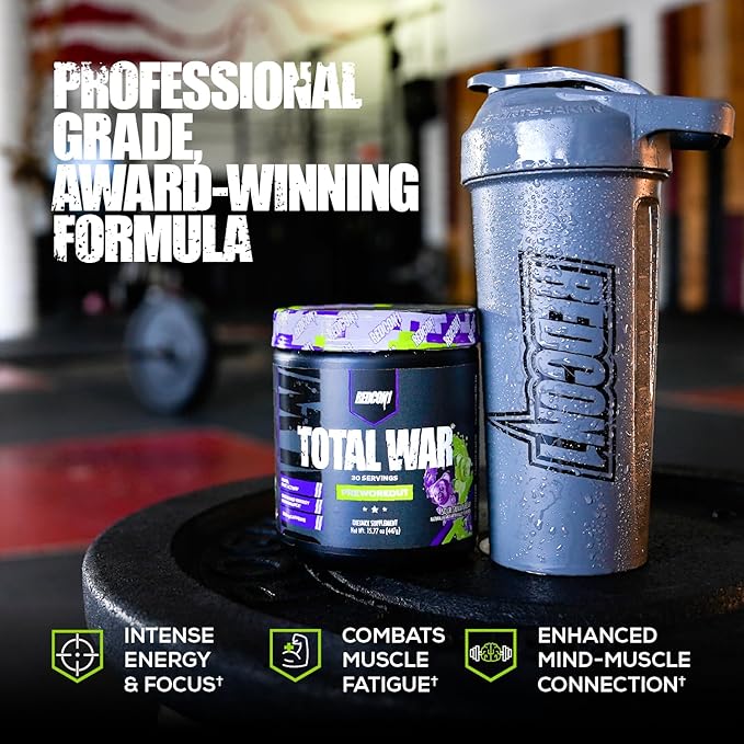 REDCON1 Total War Pre Workout, Strawberry Kiwi - L Citrulline, Malic Acid, Green Tea Leaf Extract for Pump Boosting Pre Workout for Women & Men - 3.2g Beta Alanine to Reduce Exhaustion (30 Servings)