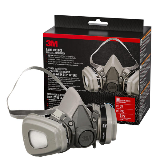 3M NIOSH-Approved OV/P95 6211 Paint Project Reusable Respirator Kit, Medium, Organic Vapor Cartridges & P95 Filters, 3-Pack