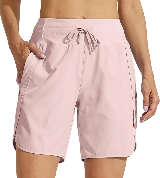 Willit Women's 7" Athletic Running Shorts Long Workout Hiking Shorts Quick Dry High Waisted Active Zipper Pocket(Large)