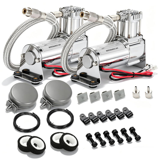 12V Heavy Duty 444c Air Compressor Kit - 120 PSI,Replacement for Air Lift 16092 16192, 16092 Air Compressor System Applicable to Train Horns, Air Horns, Pneumatic Suspension (2 PACK)