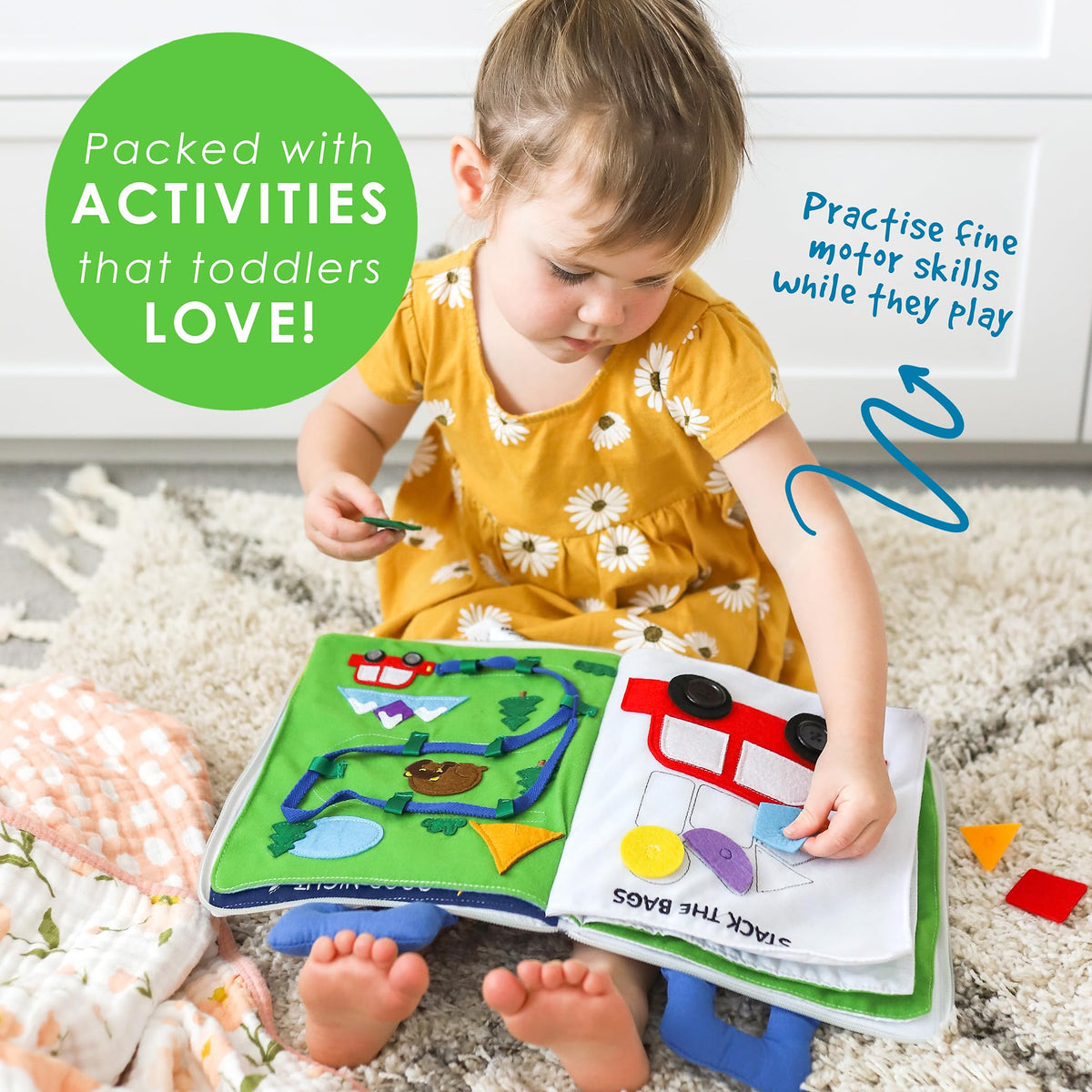 Curious Columbus Quiet Book – Away We Go Busy Book for Kids, Montessori Airplane Travel Toy for Preschool and Early Learning