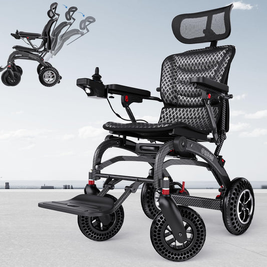 B10 Lightweight Electric Wheelchair for Adults Foldable with 90°-145° Back Adjustable, 15/30 Miles Portable Motorized Wheelchair with 400W Brushless Motors, Travel Powered Wheelchairs (Amp Hours, 12)