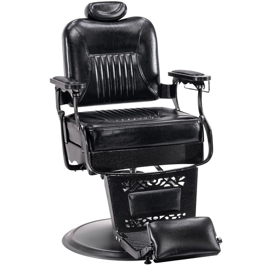 BarberPub Heavy Duty Metal Vintage Barber Chair All Purpose Hydraulic Recline Salon Beauty Spa Chair Styling Equipment 2925 (All Black)