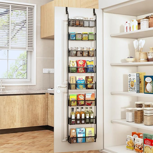 Over the Door Pantry Organizer, 8-Tier Pantry Door Organization and Storage, Over the Door Spice Rack, Home & Kitchen Storage Shelves for Cabinet, Black