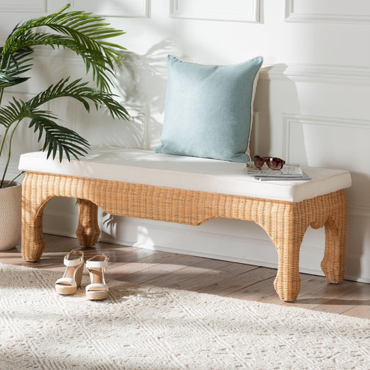Bali & pari Abena Ming Style Natural Rattan Furniture, Wicker Accent Furniture for Hallway, Living Room Or Foyer, Bench