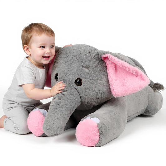 Cudhug 32" Big Elephant Stuffed Animal, Giant Grey Elephant Plush Toy Huge Size Fluffy Plushy Fat Plushie Gift for Kids