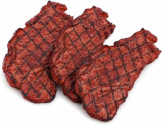 3 jojofuny Pcs Fake Steak Props, Realistic Artificial Grilled Steak Model, Cooked Meat Food Replica with Grill Marks