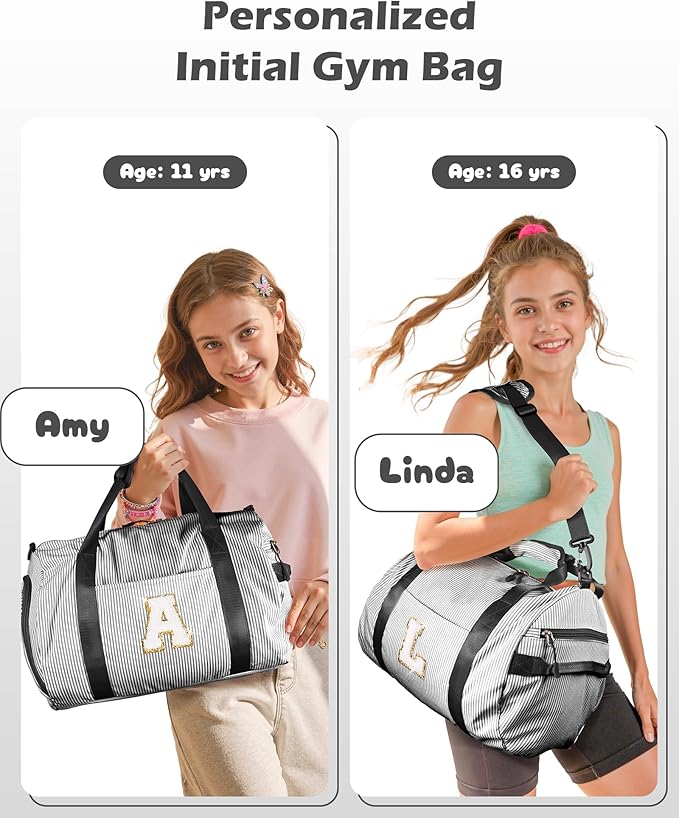 5 6 7 8 9 10 Year Old Girls Birthday Gift, Girl Gym Bag, Kids Monogram Overnight Duffel Bags with Shoe Compartment, Personalized Travel Bag with Makeup Pouch, Trip Gifts for Teen (Letter Q)