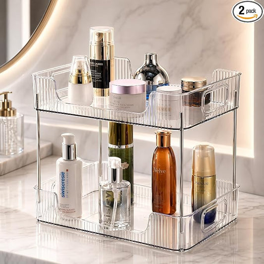 2 Tier Bathroom Counter Organizer, Bathroom Counter Shelf, Vanity Organizer Countertop, Skin Care Organizer, Makeup Perfume Organizer for Bathroom Tray, Cosmetic, Dresser, Kitchen