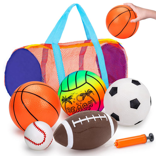 5 Pack Sports Balls for Toddlers 1-3 Outdoor Toys Football Soccer Basketball Baseball with Bag 1 2 Year Old Boy Toys Sport Bouncy Pool Balls Outside Playground Toddler 1-3 2-4 3-5 Birthday Boys Gifts