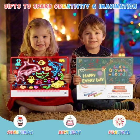 16" Led Drawing Board for Kids Rechargeable, Portable Doodle Glow LED Note Board with 7 Colors, Light Up Acrylic Dry Erase Lumi Board with Stand, Easter Gifts Teen Boys & Birthday Gifts(White)