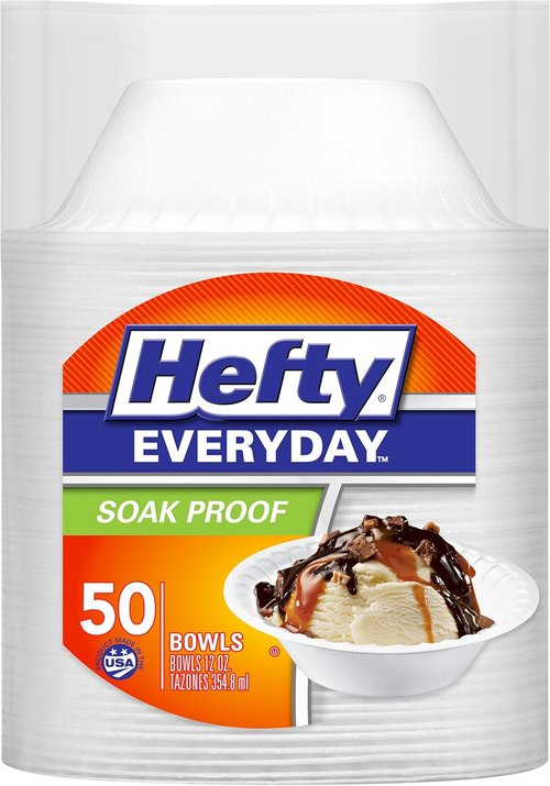 Hefty Foam Bowls - Soak-Proof Design for Everyday Use | 12 Ounce, 50 Count Pack