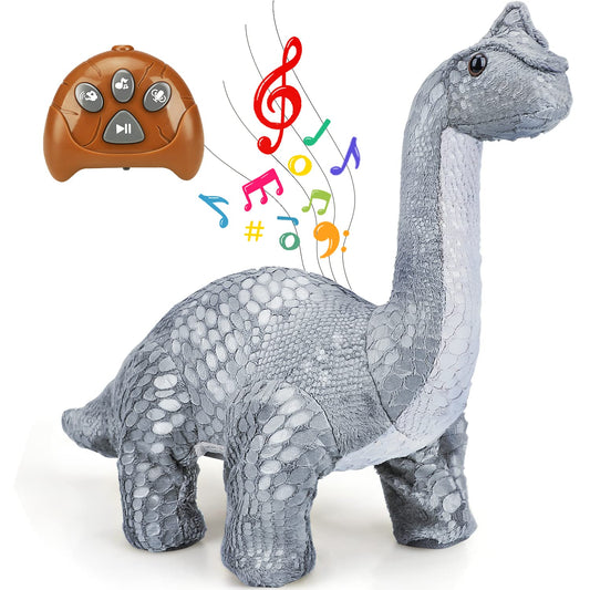 TOY Life Remote Control Dinosaurs - Walking Electronic, Plush Brontosaurus & Stuffed Animal - RC Dinosaur Gift for Kids 3-7+