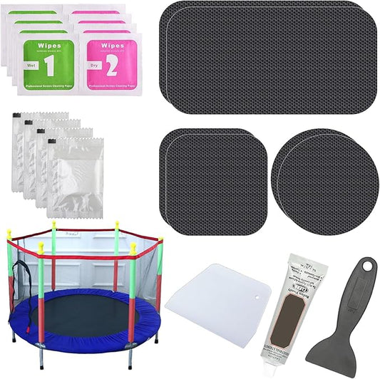 Heavy-Duty Trampoline Patch Repair Kit: 6 Self-Adhesive Patches (2 Square+2 Rectangular+2 Round) Repair Trampoline Mat Tear or Hole in a & Quick Mat Repairs