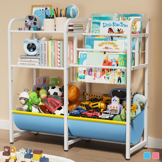 GUIBUKEYAN 3 in 1 Kids Bookshelf and Toy Storage Organizer, Baby Montessori Bookshelf Book Organizer for Kids, Toddler Book Display Shelf Ideal for Classrooms, Playrooms and Nurseries (Light Blue)