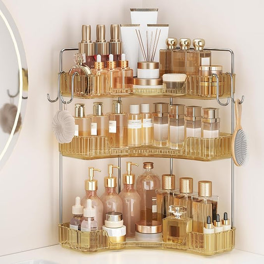 3 Tiers Bathroom Corner Organizer (Gold, 3-Tier)