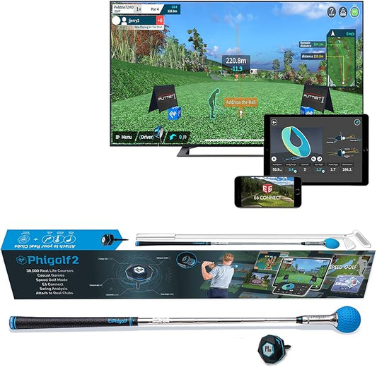 PHIGOLF Home Golf Game Simulator: Enjoy Interactive Golf with Motion Sensor & Swing Stick for Indoor & Outdoor Fun ??38,000+ Courses Worldwide, Compatible with Android, iOS, APP & E6 Connect