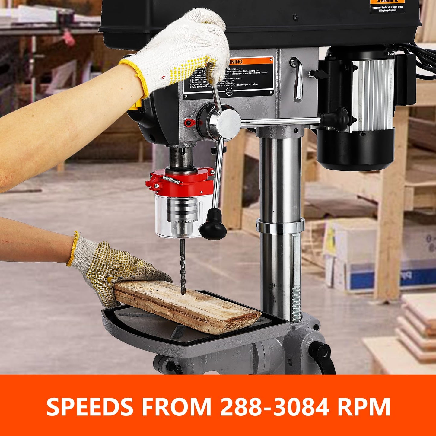 13 in Floor Drill Press, ExploreHorizon 7.5 Amp 120V Pure Copper Motor, 288-3084 RPM Variable Speed Cast Iron Bench Drill Press, 0-45° Tilting Worktable, Tabletop Drilling Machine for Wood Metal