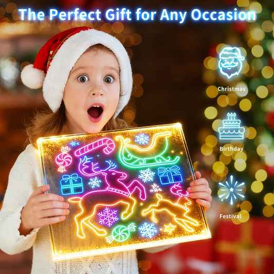 BAWMOY Lumiboard Led Drawing Board for Kids, 16" Light up Drawing Board with 10 Tracing Pages and 7 Markers, 7-Color Led Note Board, Birthday & Holiday Day Gifts for Teen Girls, Boys, Grandkids