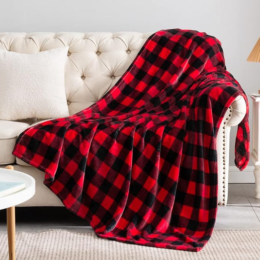 BEDELITE Flannel Blanket for Couch, Red & Black Plaid Fleece Throw Blanket, Soft & Warm Buffalo Plaid Decor Gift Blanket for Women, Men, 50"x60"