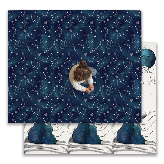 JumpOff Jo Foldable Foam Play Mat – Large Waterproof Baby & Toddler Activity Floor Mat, Double-Sided 70 x 59 Inch Play Surface - Galaxy Bears