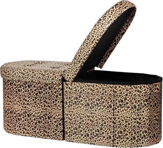 AmasSmile Footrest Ottoman Bench with Storage,34Inch Footstool, Coffee Table, Padded Seat, Storage Chest,Blanket Store with Flipping Lid for Livingroom and Bedroom (Leopard Print(Velvet))