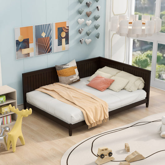 Bellemave Full Size Daybed, Wood Full Low Bed Frame with Headboard and Sideboard, Wooden Floor Sofa Bed with Slats Support for Kids Room, Bedroom, Living Room, Espresso