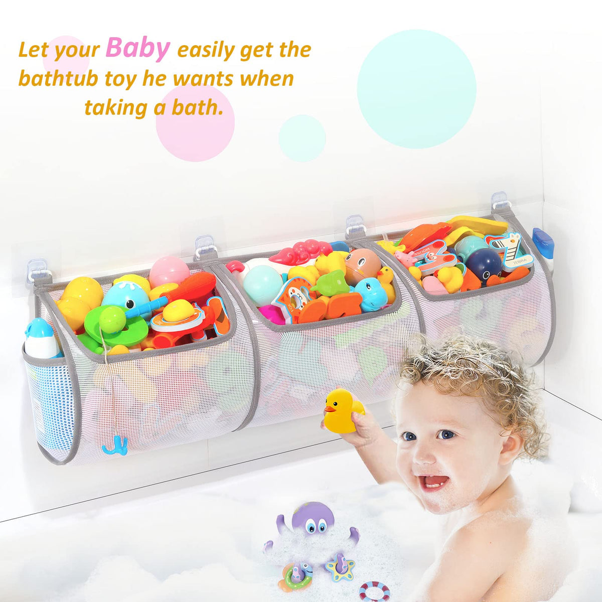 Ligereza Bathtub Toy Holder，Prevent Spots，Bath Toy Storage Bath Toys for Kids Ages 4-8 30“x8.7”Mesh Bath Toy Holder，let Baby Bath Toys Quick Drying