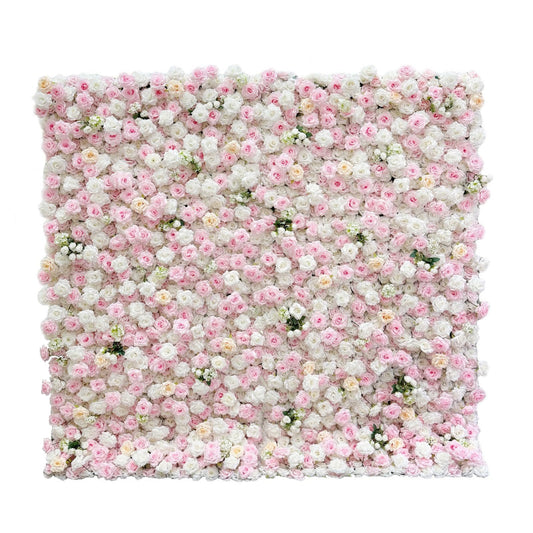 5D Artificial Silk Rose Flower Wall Backdrop, Pink and White Floral Wall, 8×8 Ft, Easy to Install and Store, Reusable, Perfect for Weddings, Birthday Parties, Garden and Home Decor, Without Stand