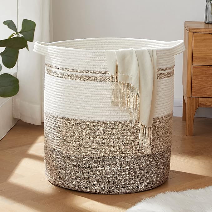 OIAHOMY 80L Laundry Baskets Hamper with Handles,Decorative Basket for Living room,Woven Storage Basket for Toys Bin,Pillows, Blankets,Clothes-20x18in-Gradient Yellow
