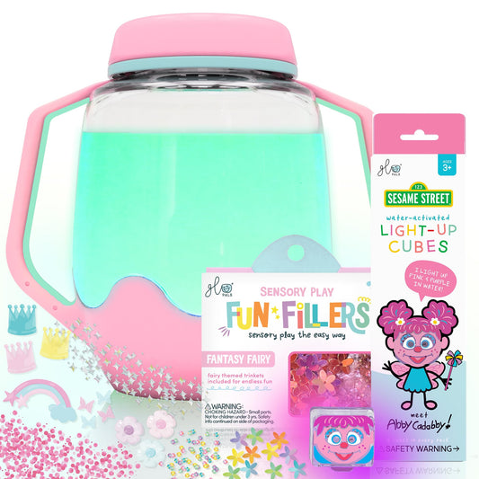 Glo Pals Play Pack Bundle with Sensory Play Jar, Water-Activated Light-Up Cubes, and Fun Fillers - Sensory Toys for Toddlers - Sensory Toy Kit with Light Up Cubes for Bathtub - Abby Cadabby
