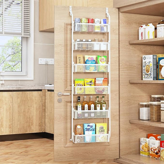 Over the Door Pantry Organizer, 6-Tier Pantry Door Organization and Storage, Over the Door Spice Rack, Home & Kitchen Storage Shelves for Cabinet, White