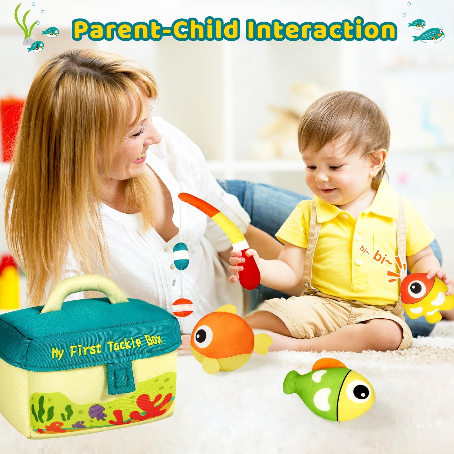 KMUYSL Baby Toys 0-3-6-9-12 Months, My First Tackle Box Plush Toys -4 Pcs Sensory Playset Soft Toys with Squeaker Crinkle for 0-12 Months Newborn Infant, Birthday for Boys Girls