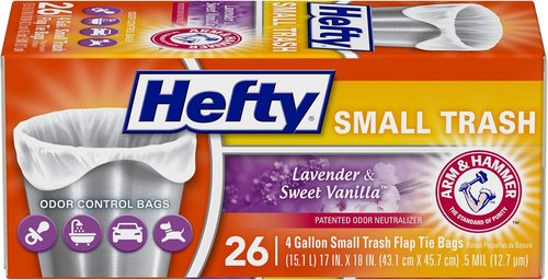 Hefty Small Garbage Bags - Lavender & Sweet Vanilla Scent | 4 Gallon, 26 Count (Pack of 12)